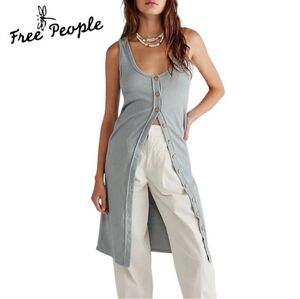 Free People Gia Long Vest turquoise midi sleeveless cardigan dress XS